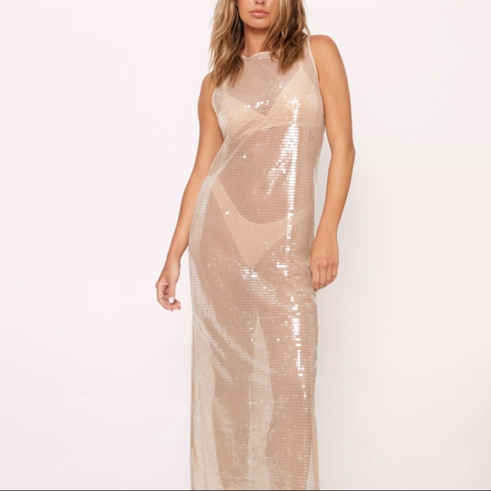 Sparkly Embellished Semi-Sheer Maxi Dress or Coverup